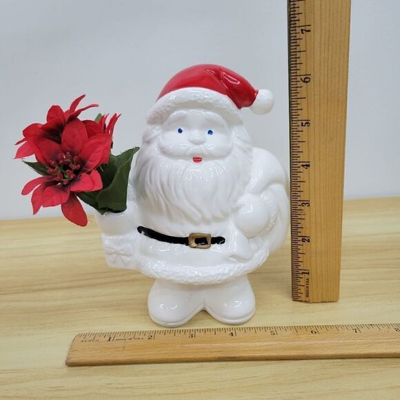 Vintage Christmas Santa Claus Vase with Poinsetta Figurine Coin Bank by Russ - Picture 12 of 15